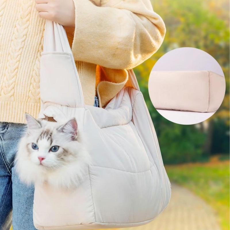 [Hipipet] Quilted Sling Carrier - Spacious Escape-Proof Pet Bag for Cats & Small Dogs, Breathable Minimalist Outing Pack