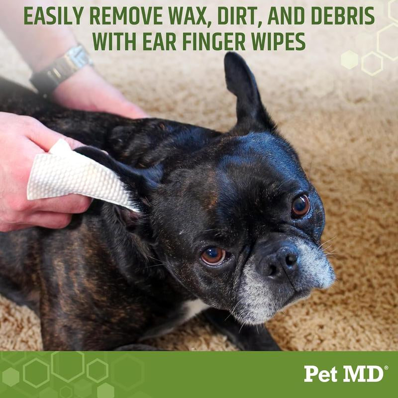 Pet MD Ear Finger Wipes for Dogs - Extra-Coverage & Large Design - Eucalyptus & Aloe Vera - 50Ct