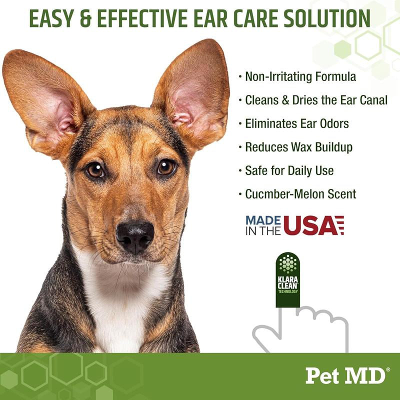 Pet MD Ear Finger Wipes for Dogs - Extra-Coverage & Large Design - Eucalyptus & Aloe Vera - 50Ct