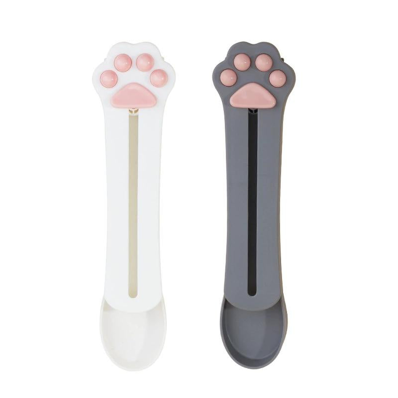2PCS Cat Paw Treat Spoon Squeeze Feeder for Cats Lickable Wet Food Dispenser Soft Paws Design Gray White Cat Feeding Tool Easy to Clean Creamy Snack Spoon