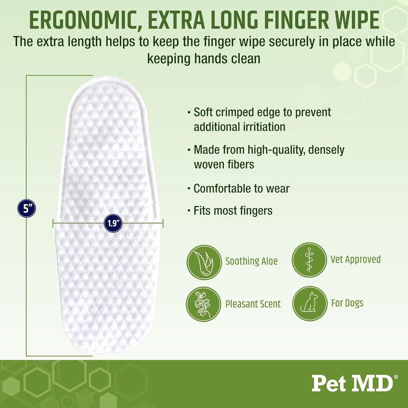 Pet MD Ear Finger Wipes for Dogs - Extra-Coverage & Large Design - Eucalyptus & Aloe Vera - 50Ct