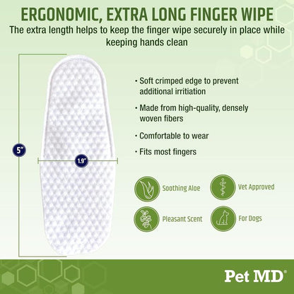 Pet MD Ear Finger Wipes for Dogs - Extra-Coverage & Large Design - Eucalyptus & Aloe Vera - 50Ct